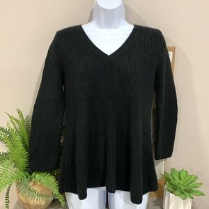 BANANA REPUBLIC Black Peplum 3/4 Sleeve Cotton Cashmere V-neck Sweater MEDIUM